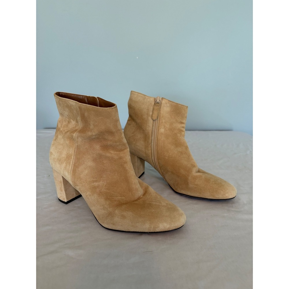 Reiss Tan Suede Block Heel Boots Made in Spain Size 39 US 8.5